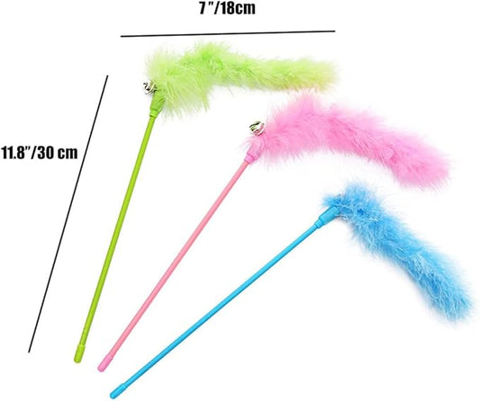 IUHKBH Cat Wand Toys, 6 PCS Interactive Cat Feather Toys Colorful Cat Teaser Wand with Bell for Cats and Kitties