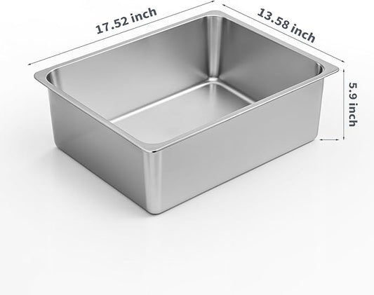 Kirecoo Stainless Steel Cat Litter Box - Metal High Sided Cat Pan, Large Stainless Steel Box, Indoor Litter Tray, Non Stick, No Smell, Easy to Clean, Pet Toilet Supplies for Kitten, Kitty, Rabbit