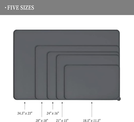 Waterproof Pet Feeding Mat with High Raised Edges, Heavier and Thicker Placemats for Cat Dog Water Bowl with BPA Free, Dogs Cats Food Mats for Messy Drinkers to Prevent Spill and Protect Floors