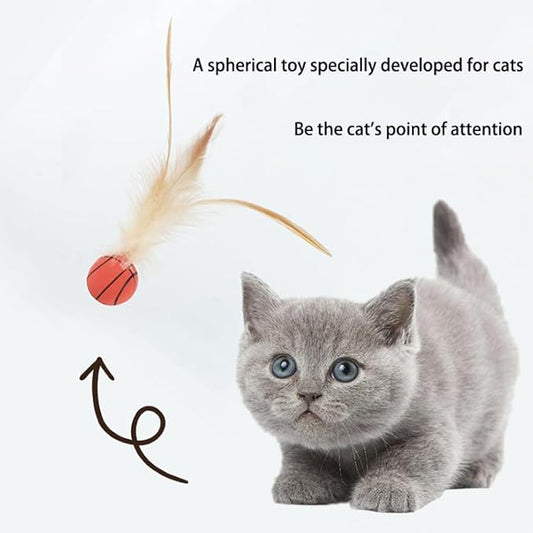 2025 Interactive Feather Cat Toy Ball Set – Elastic Bouncy Pet Toys with Natural Feathers, Silicone Rolling Balls for Indoor Cats & Kittens, Safe, Fun & Durable (1 Set)