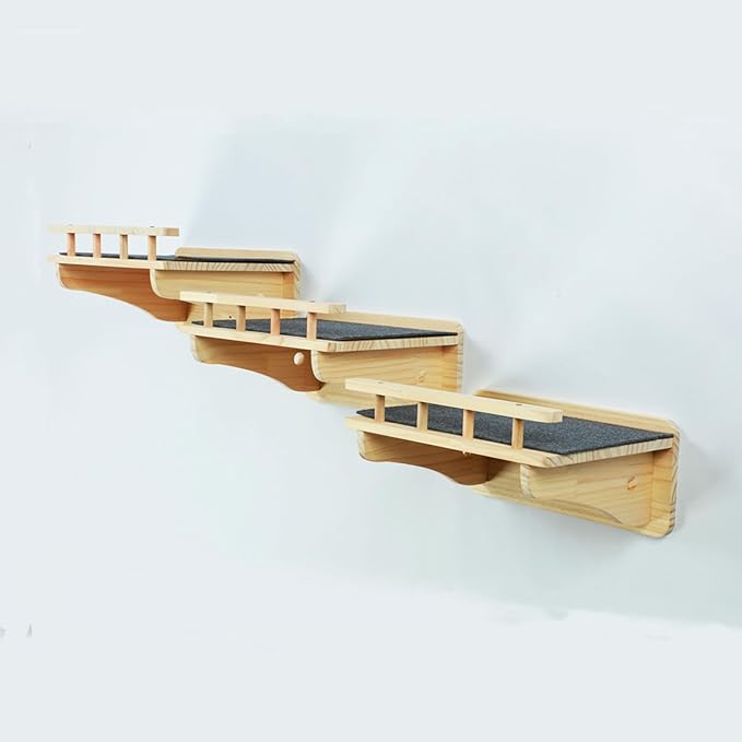 SHENGOCASE 47.2" x 11.8" Natural Solid Wood Wall Mounted Cat Shelves, Superhighway Walkway Balcony Wall Furniture, Steps Stairs, Perch