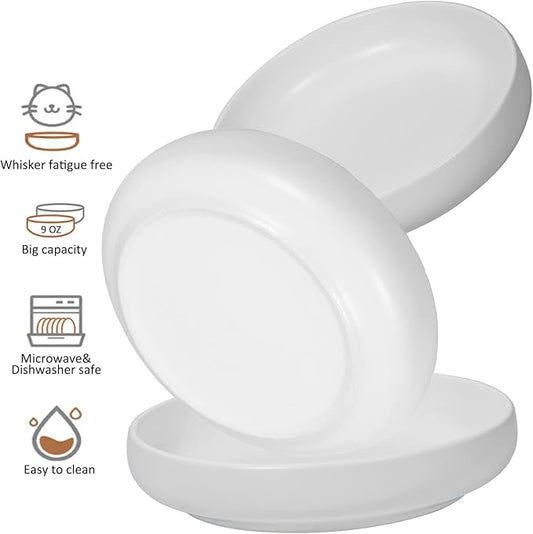 Ceramic Cat Bowls,Shallow Cat Dishes for Food and Water, 6 inch Matte Finish Wide Cat Food Bowl,Whisker Fatigue Free Pet Puppy Kitten Bowl Set of 3,Dishwasher Safe