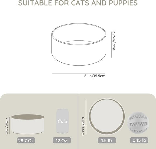 SPUNKYJUNKY 28.7OZ Ceramic Dog and Cat Bowl, Modern Cute Weighted Food Water Bowl for Replacement Grey (1 Pack)