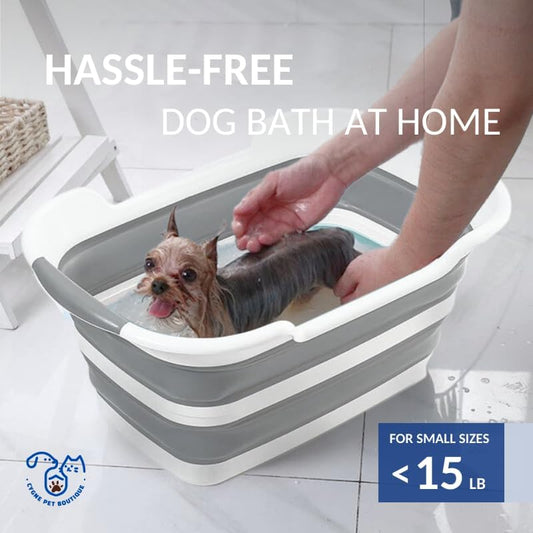 CYGNE Dog Bath Tub with Water Drain Plug, Collapsible Bathtub for Dog Washing and Grooming, Portable Foldable Space Saving Design for Pet Puppy Small Dogs Cats, BPA Free, Gray