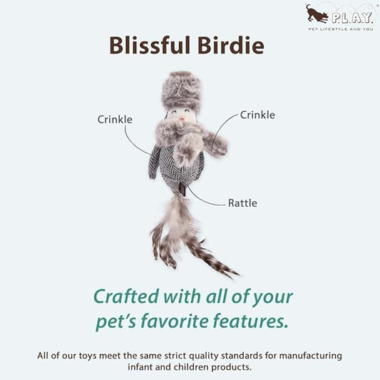 P.L.A.Y. Cute Cat Toys - Holiday & Christmas Themed Organic Catnip Filled Toy, Great for Adult Cats and Kittens - Machine Washable, Recycled Materials, Rattles, Crinkles, Feathers (Blissful Birdie)