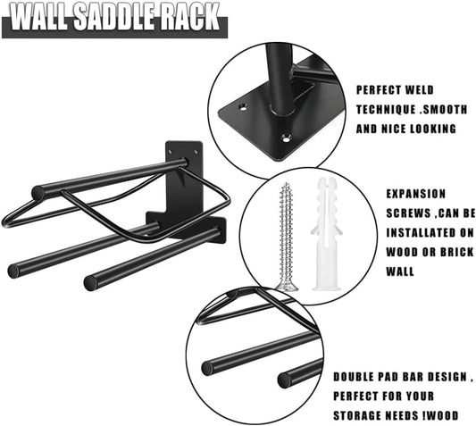 2Pcs Saddle Rack with Double Pad Bar,Heavy Duty Wall Mounted Saddle Rack Stand Saddle Pad Rack for English and Western Saddles,23.8x12.6x7.5 Inches