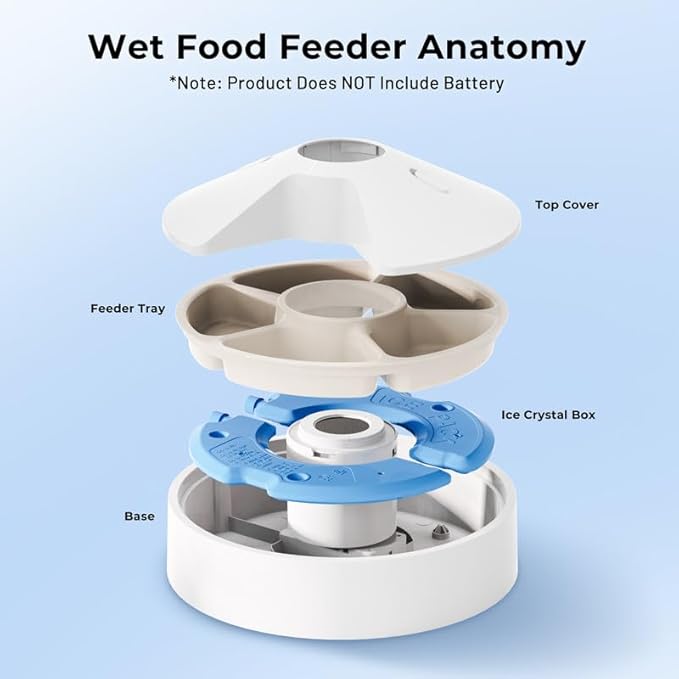 Automatic Cat Feeder Wet Food, 5 Meals Cordless Pet Food Dispenser, Fresh Food Refrigerated Container with 2 Ice Packs, 10s Voice Recording, Programmable Timer Battery Operated(No Included