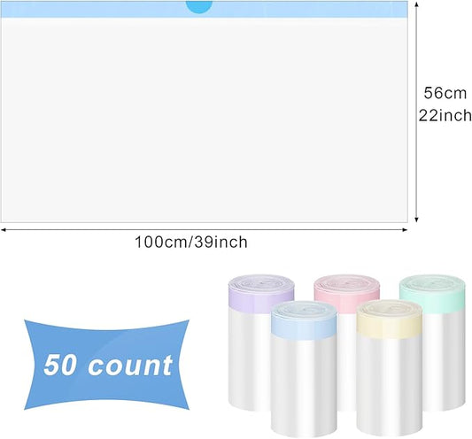 Tinlade 50 Count Jumbo Cat Litter Box Liners Large Drawstring Cat Litter Liners Bags Unscented Tear Resistant for Trash Waste to Keep Your Home Clean(39 x 22 Inch,White, Multicolor)