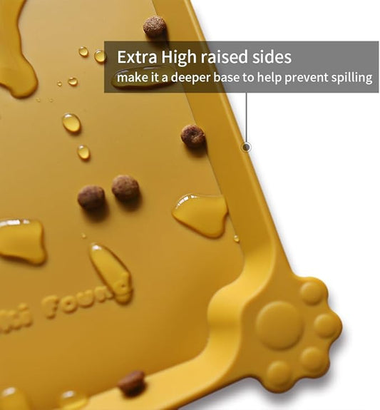 Hoki Found Large Silicone Pet Food Mats Tray - Non Slip Pet Dog Cat Bowl Mats Placemat - Dog Pet Cat Feeding Mat - Waterproof Dog Cat Food Mats -Pet Water Mats for Carpet - Honey