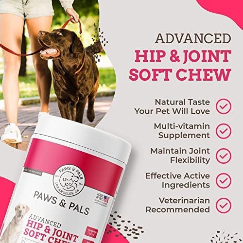 Paws & Pals Glucosamine Chondroitin MSM for dogs 240 Count, Hip and Joint Mobility Soft Chews Supplement, Pain & Inflammation Relief for all breeds - Maximum Strength, Treats Hip Dysplasia & Arthritis
