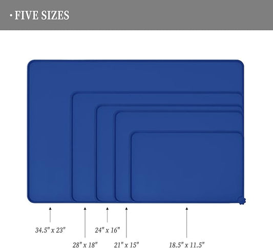 Waterproof Pet Feeding Mat with High Raised Edges, Heavier and Thicker Placemats for Cat Dog Water Bowl with BPA Free, Dogs Cats Food Mats for Messy Drinkers to Prevent Spill and Protect Floors