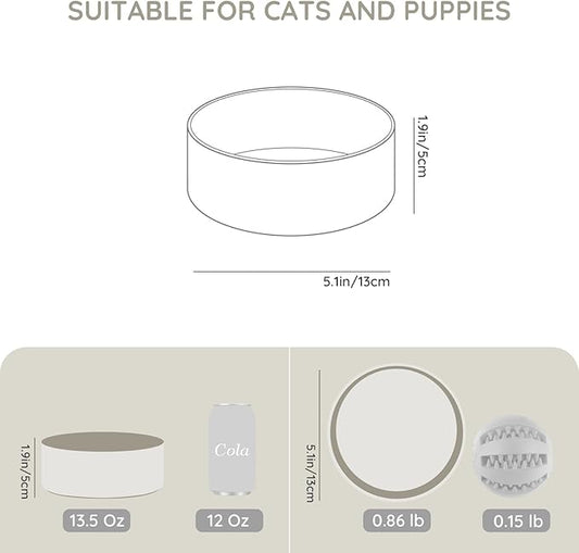 SPUNKYJUNKY 13.5OZ Ceramic Dog and Cat Bowl, Modern Cute Weighted Food Water Bowl for Replacement Grey (1 Pack)