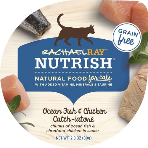 Nutrish Rachael Ray Grain Free Wet Cat Food Ocean Fish & Chicken Catch-iatore, 2.8 oz. Cup, 24 Count
