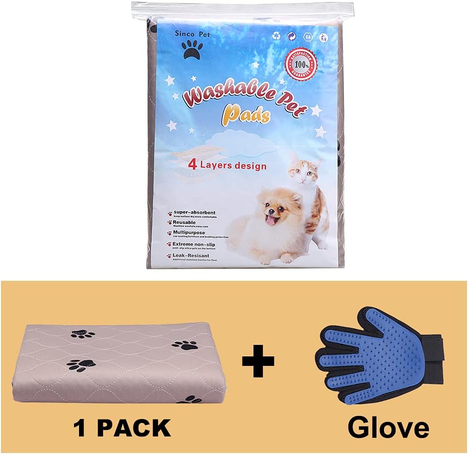 SincoPet Washable Dog Pee Pads with Puppy Grooming Gloves,Puppy Pads,Reusable Pet Training Pads,Large Dog Pee Pad,Waterproof Pet Pads for Dog Bed Mat,Super Absorbing Whelping Pads
