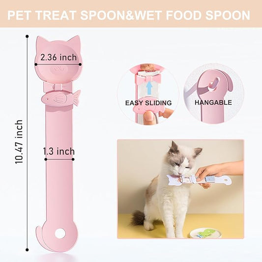 PETPAWLOVELY-Cat&Dog Food Can Covers Lids,Silicone Cat Food Spatula or Can Opener,Cat Treat Spoon.Multi-Function Cat Treat Dispenser Spoon,1 Lid&2 Spoon for Wet Food(Pink)