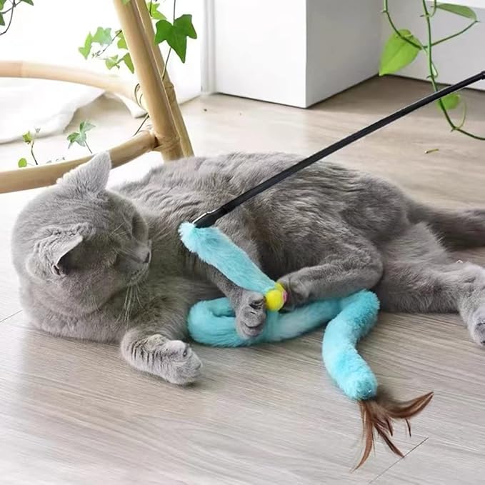 Cat Toys for Indoor Toys,Rainbow Cat Wand Toys,Feather Flips Plush Ball Cat Toys,Interactive Feather Toy for Teaser Play and Chase Exercise with Kitten 3 Pack (Pack 3)