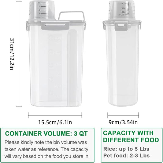 TBMax Rice Container 2 Pack 5 Lbs, Small Pet Dog Cat Food Container Dispenser, Kitchen Cereal Storage Container with Cup, Perfect for Daily Use, Travel, and Portion Control