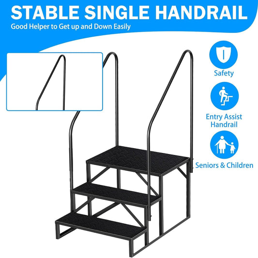 RV Step 3 Step Ladder, Upgrade RV Step with Handrails, Heavy Duty RV Stairs with Anti-Slip Pedal Hot Tub Steps, Removable Camper Step for Spa/Porch/Pet/Mobile Home(2 Handrails