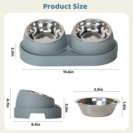 SAROSORA Cat Feeder Stainless Steel Bowl, Pet Food and Water Bowl Dishes, Easy to Clean