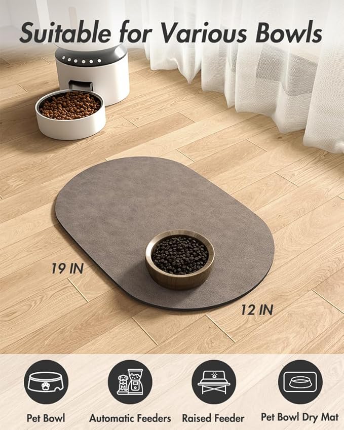 MontVoo Absorbent Dog & Cat Food & Water Bowl Mat - Quick Dry, No Stains, Easy Clean, Anti-Leakage & Anti-Slip, Pet Supplies