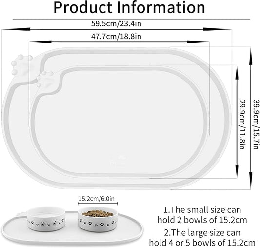 KPWACD Pet Placemat for Dog and Cat, Waterproof Silicone Dogs Feeding Bowl Mat Prevent Food and Water Overflow, High-Lips Puppy Dish Mats Suitable for Small Medium Big Pets, White, 19" * 12"