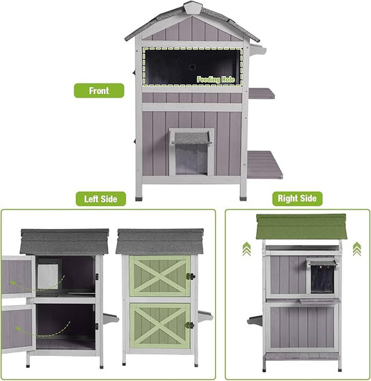 GUTINNEEN Outdoor Cat House Weatherproof Outside Feral Cat Shelter 2 Story