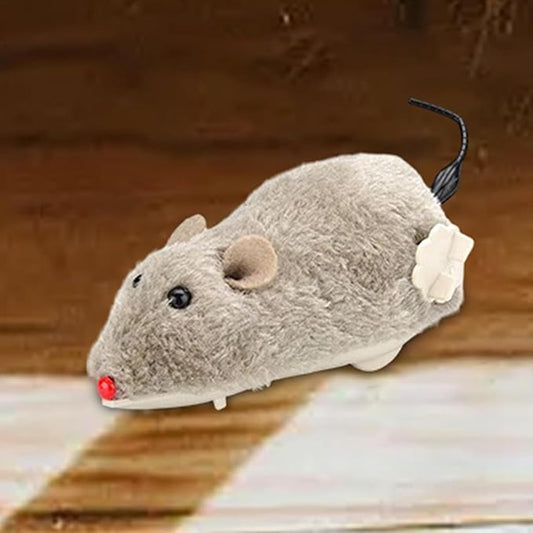 Brown Wind Up Plush Mouse - Mouse Hunting , Feathered Cat Toy, Interactive Wind Up Mouse for Cats Life Like Simulation, Plush Rats Mouse Chasing Interactive for Indoor Kitties Cat Mice and Animals