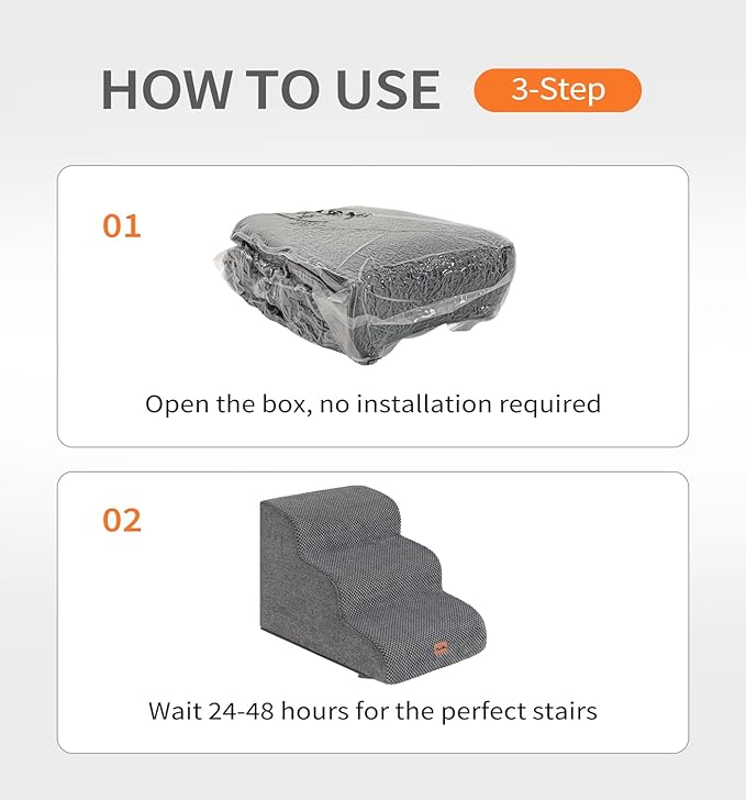 Made4Pets Dog Stairs Ramp for Small Dogs, 3-Step Dog Steps for Bed Couch Sofa and Chair, 35D Foam Pet Steps for Small Dogs and Cats, Non-Slip Bottom Pet Stairs, Grey