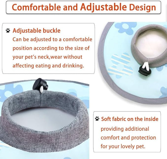 Cat Cone Collar 2pcs Adjustable Protective Collar for Pet Cat Recovery Collar Wound Healing (B-Blue Flower, M+L)