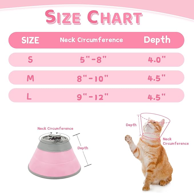 Cat Cone Collar Soft to Stop Licking, Adjustable, Foldable Lightweight Kitten Cones After Surgery Recovery for Cats & Kittens, Cat Cone Alternative (Solid Pink, L)
