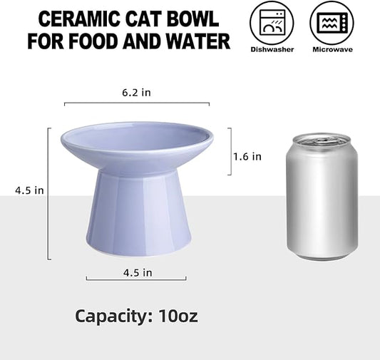 6.2 Inch Extra Wide Elevated Ceramic Cat Bowls, Food and Water Bowl Set for Elder Big Cats Small Dogs, Raised Design for Pet Easy Eating, Protect Cat's Spine Set of 1(Light Purple)