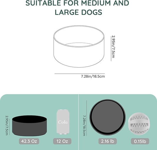 SPUNKYJUNKY 42OZ Ceramic Dog and Cat Bowl, Modern Cute Weighted Food Water Bowl for Replacement Black (1 Pack)