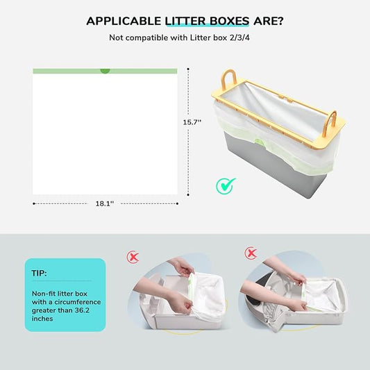 65 Count Drawstring Litter Box Liner Bags for Auto Self-Cleaning Litter Box, Extra Thick Leak Proof Cat Litter Replacement Waste Bags, Unscented, 18.1"W x 15.7"H, 3.5 Gal