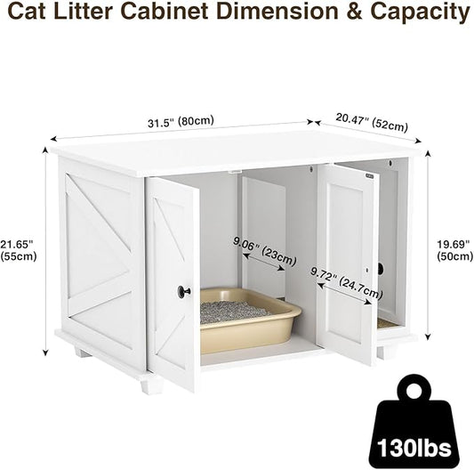 Cat Litter Box Enclosure,Wooden Cat Washroom Furniture with Barn Door, Pet House Hidden Litter Box,Litter Box Furniture Fit Most of Litter Box