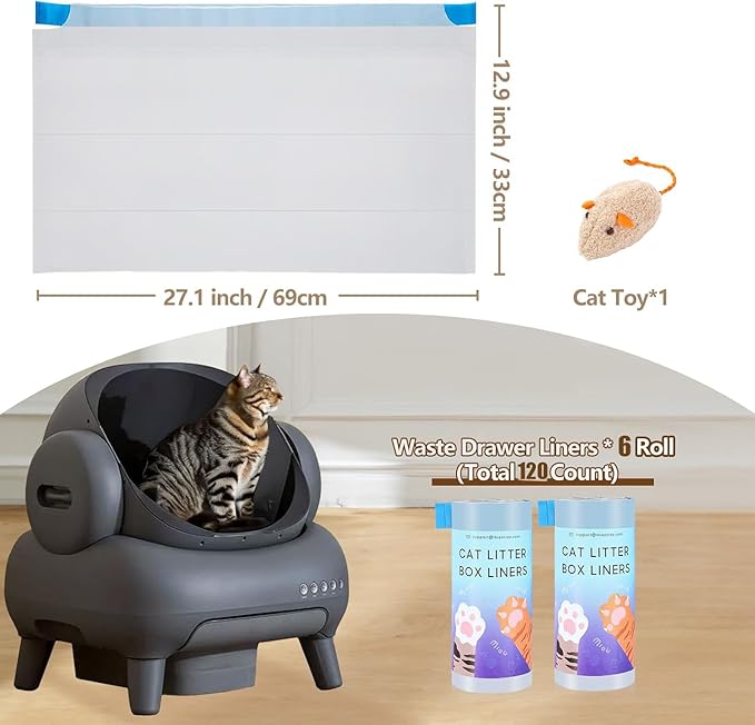 120 Count Cat Litter Replaced Waste Bags Liners for Neakas M1 Petpivot Autoscooper 11 and Similar Open-Top Self-Cleaning Cat Litter Box, Disposable Pet Wast Bags with Drawstring Heavy Duty Leak-proof