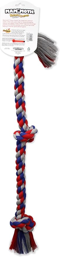 Mammoth Flossy Chews Assorted Color Rope, Premium Cotton-Poly 3 Knot Tug Dog , X-Large