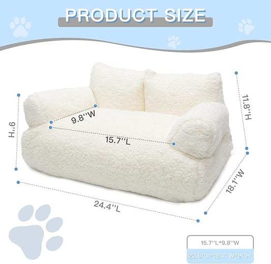Cat Couch Bed - Cat Bed for Indoor Cats, Calming Pet Sofa Puppy Sleeping Bed with Removable Washable Cover, Cute Dog Couch and Kitty Lounge Chair for 18lbs Cats & Small Dogs(Beige)