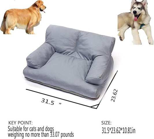 Pet Sofa Bed, Vintage Cat Dog Faux Leather Sofa with Non-Slip Bottom for Dogs Cats (Grey, Large)