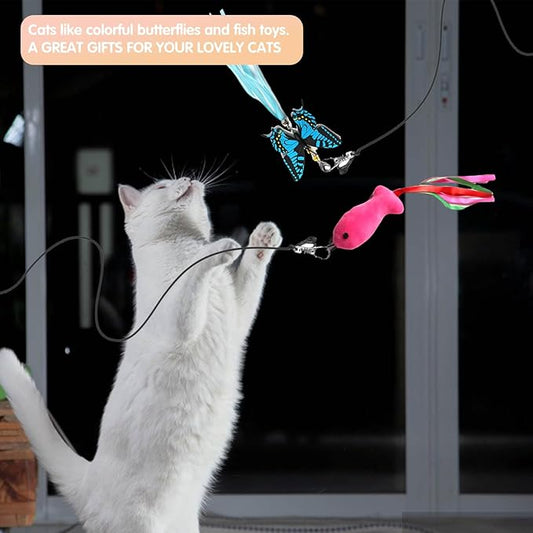 Retractable Cat Toy Wand, 12 Packs Interactive Cat Feather Toys, 9 Assorted Teaser Refills with Bell for Kitten (Pink)