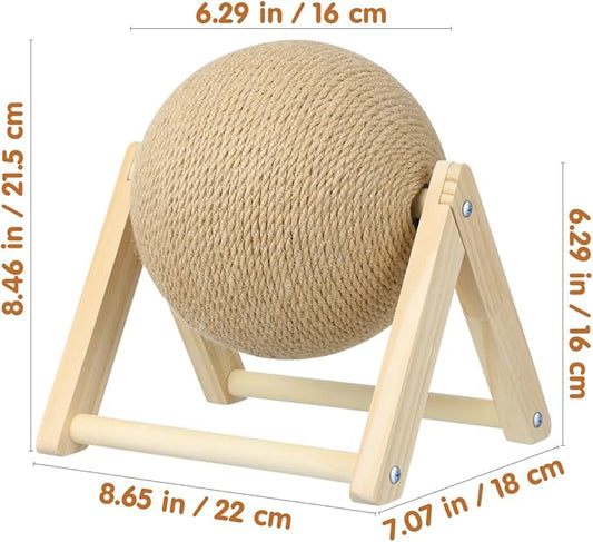 Sisal Rope Cat Scratching Ball - Cats Scratching Toy Kitten Interactive Wood Scratcher Pet Supplies - Brown Pet Scratcher Board Toys for Indoor Outdoor Multi-Occasion Use, 8.7x7.1x6.3in