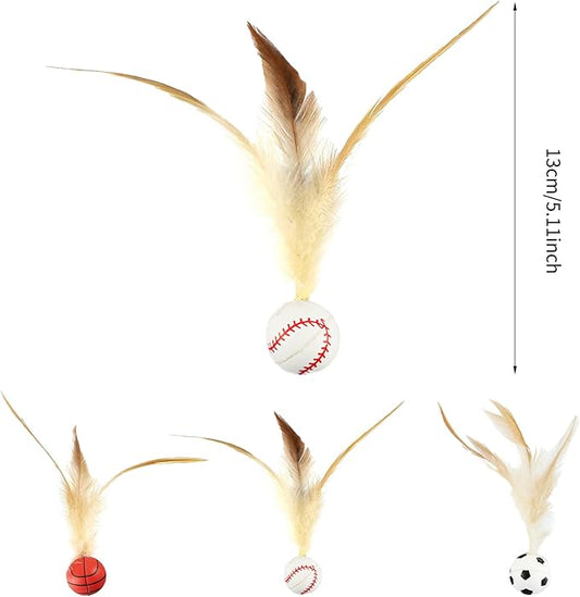 6 Pcs Feather Ball Cat Toy,Interactive Feather Bouncy Ball Toy Set for Cats,Mini and Elastic,Suitable for Pets to Play Indoors and Outdoors