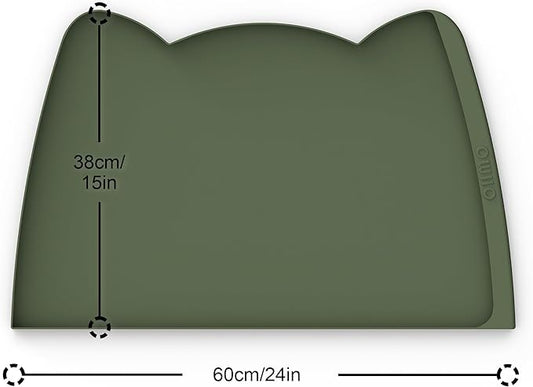 OHMO Dog Food Mat(Camo Green, 24 * 15'') w/Residue Collection Pocket Silicone Pet Feeding Mat for Floor High Edges Anti Spills Waterproof Cat Water Bowl Tray, Easy Clean Placemat