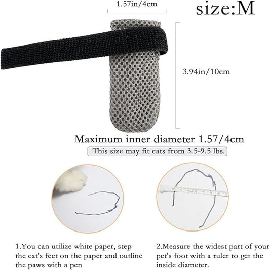 8 Pack Cat Mittens to Prevent Scratching, Adjustable Breathable Mesh Cat Booties & Claw Covers - Anti Scratch Gloves for Bathing, Nail Trimming - 4 Black & 4 Grey, Paw Inner Diameter up to 1.57 Inches