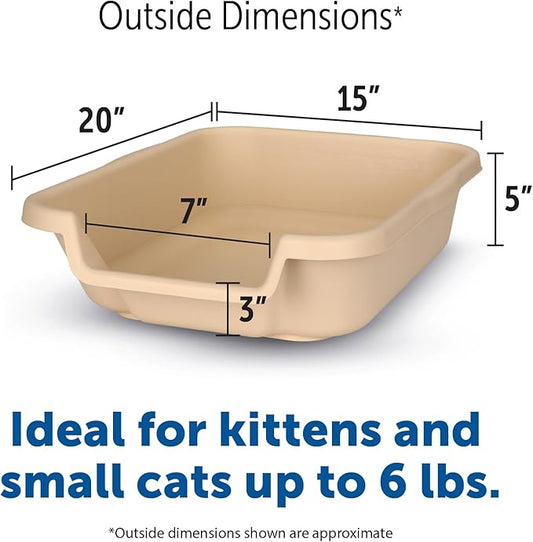KittyGoHere Senior Cat Litter Box 1 Pack, Small Beach Sand Low Entrance Kitty Litter Box, Sized for Cats Comfort, Perfect for Senior and Arthritic Cats, Made in USA – Includes Long-Handle Jumbo Scoop