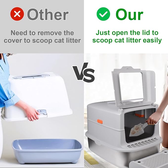 ELEGX Odor-Control Stainless Steel Cat Litter Box,XL Large 4-in-1 Cat Metal Litter Box Set,Enclosed Removable Metal Litter Box with High Sided Enclosure, Mat & Scoop,Extremely Easy to Clean