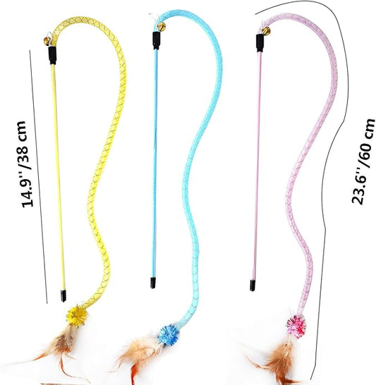 IUHKBH Cat Wands, 3 Colors Mesh Tube Teaser Toys Cute Kitten Wand Interactive Kitty Toy Safe Cat Stuff for All Breed Sizes