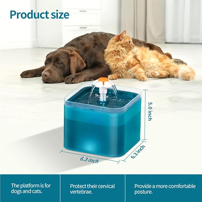 Cat Water Fountain Pet Water Fountain with LED Light, 67oz/2.0L Large Capacity, Cat Water Bowl 3 Flowers Designs & Silent