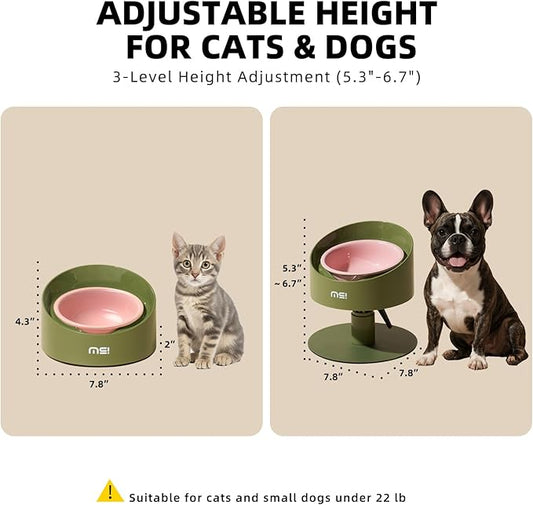 MS!MAKE SURE Adjustable Raised Cat Bowls, Ceramic Elevated Cat Bowls, Pet Bowl with Anti - Slip Rubber Pad, Leak - Proof, Lead & Cadmium Free, Whisker - Friendly, for All Life Stages of Age Pink Green