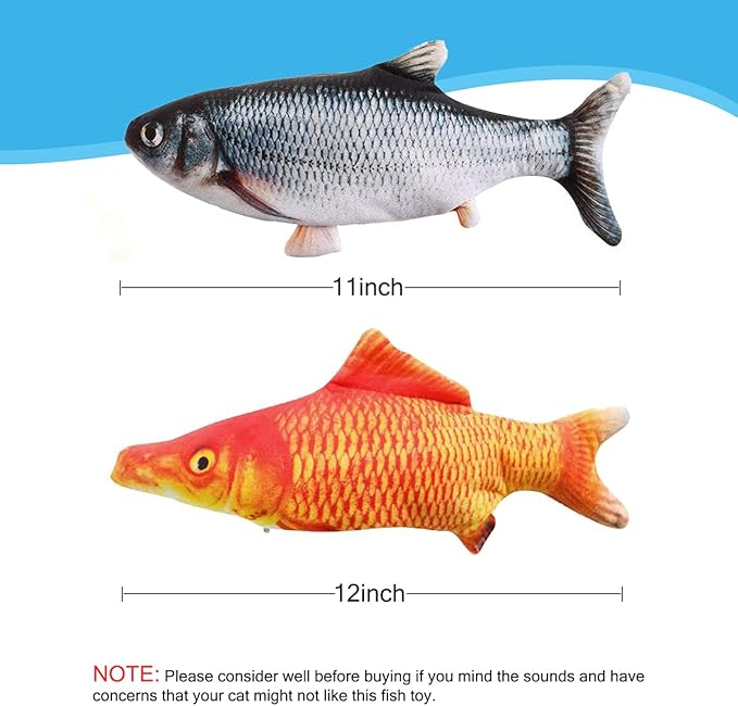 Tocirelo Cat Toys Interactive Flopping Fish with Catnip, 2Pack Interactive Cat Toys for Indoor Cats, 11" Electric Moving Kitten Kicker Toy, Automatic Floppy Fish Bored Kitty Enrichment Products