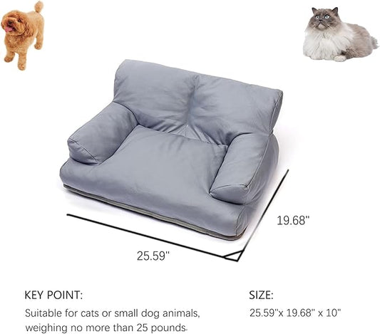 Pet Sofa Bed, Vintage Cat Dog Faux Leather Sofa with Non-Slip Bottom for Dogs Cats (Grey, Medium)